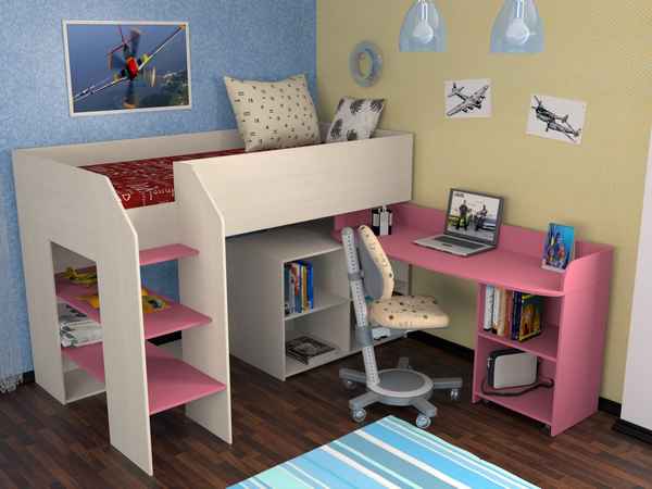 Кровать-чердак с зоной для игр для маленькой детской комнаты