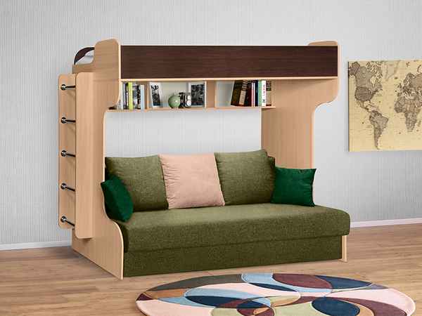 Кровать-чердак с диваном: особенности применения в интерьере