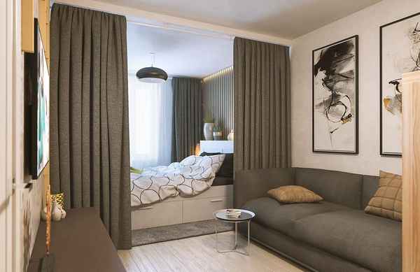 Зонирование комнаты шторами: разделить комнату шторами на спальню и гостиную