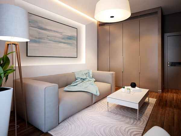 Дизайн маленькой комнаты 12 кв.м. с диваном. Фото-идеи интерьера