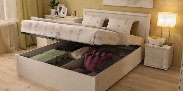 Двуспальная кровать с подъемным механизмом. Стильно и пpaктично