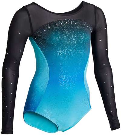 Купальник для спортивной гимнастики для девочек 900 черно-синий DOMYOS - купить в интернет-магазине