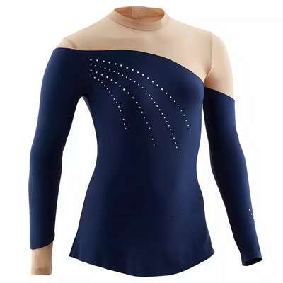 Купальник с юбкой для художественной гимнастики для девочек синий со стразами DOMYOS - купить в интернет-магазине
