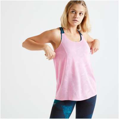 Майка для фитнеса и кардиотренировок женская розовая 520T DOMYOS - купить в интернет-магазине
