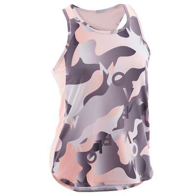 Майка синтетическая дышащая для девочек розовая с принтом DOMYOS - купить в интернет-магазине