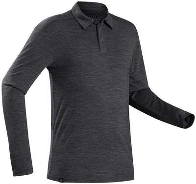 Рубашка-поло с дл. рукавами для треккинга из шерсти мериноса мужская Travel 500 FORCLAZ - купить в интернет-магазине