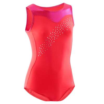 Купальник без рукавов черно-розовый 540 для женской художественной гимнастики DOMYOS - купить в интернет-магазине