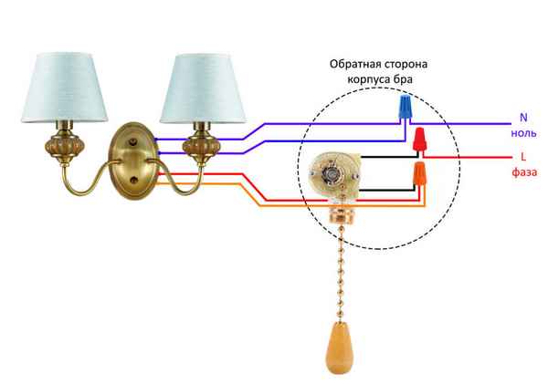 Как подключить бра: порядок монтажа и варианты подключения проводов настенного светильника с цепочкой-шнурком или другим выключателем, схемы подсоединения ламп к электросети с розеткой и без